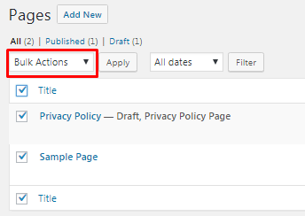 default bulk editing options in WordPress