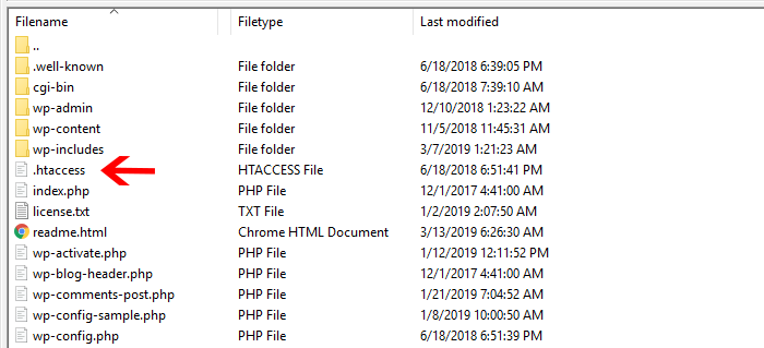 Find your htaccess file using FTP