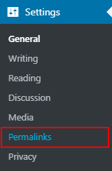 Go setting and permalinks in wordpress menu