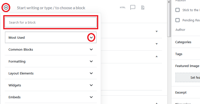 Gutenberg editor add post blocks