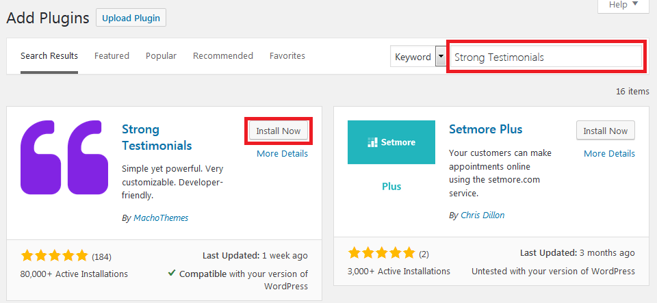 Install Strong Testimonials WordPress plugin