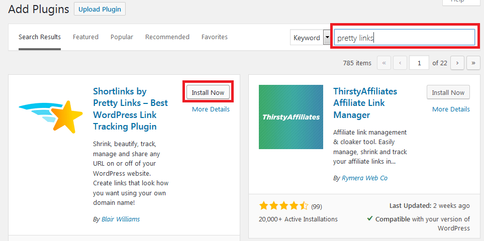 Install prettylink plugin