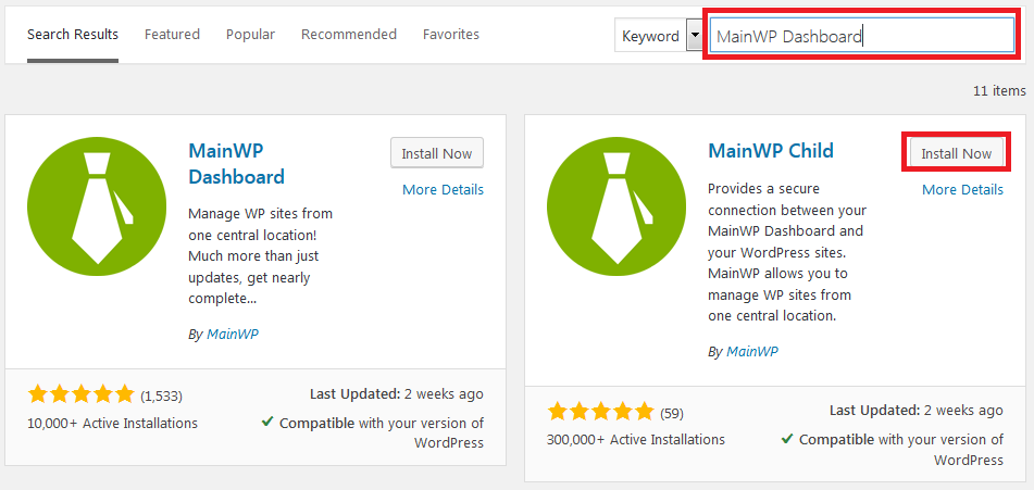 Mainwp dashboard child plugin installation