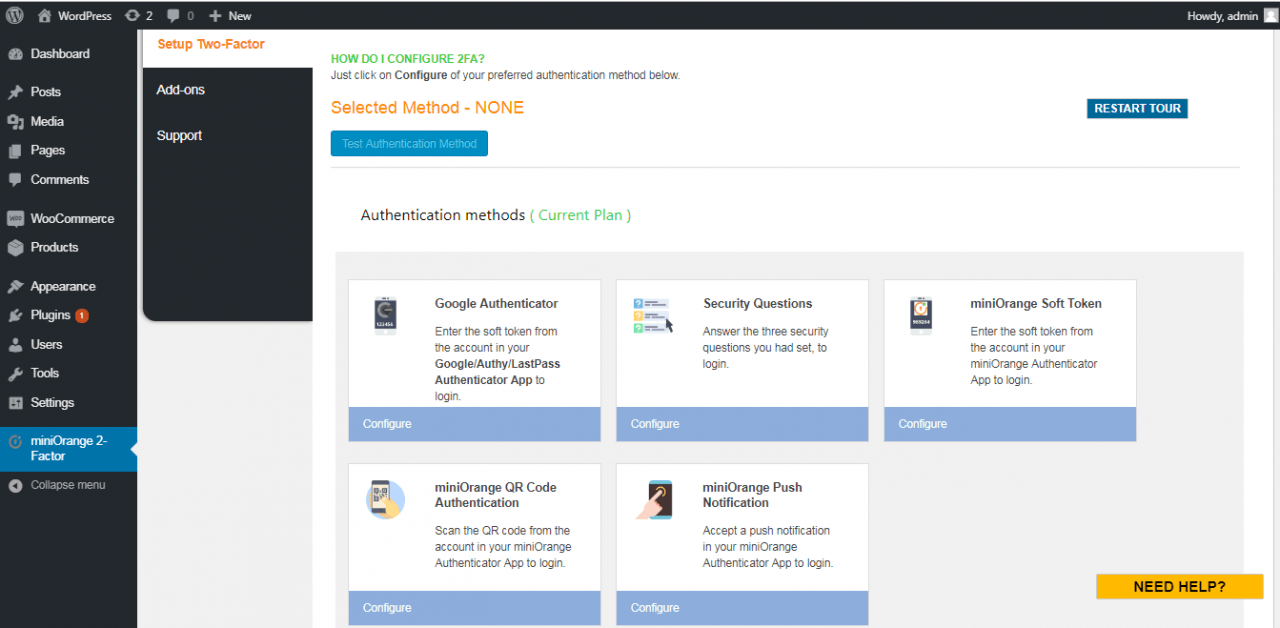 Mini Orange 2 Factor in wordpress admin menu