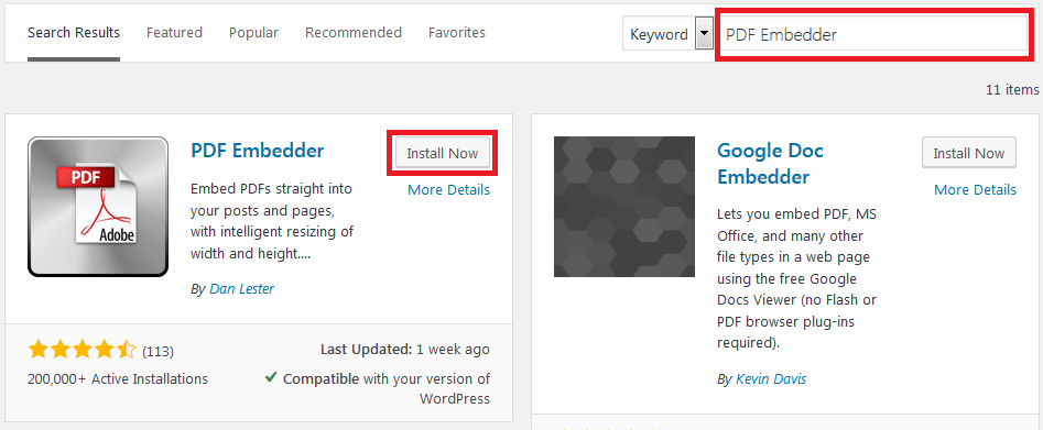 Install PDF Embedder plugin in WordPress