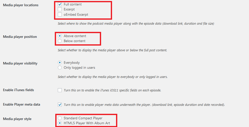 Podcasting general settings 2