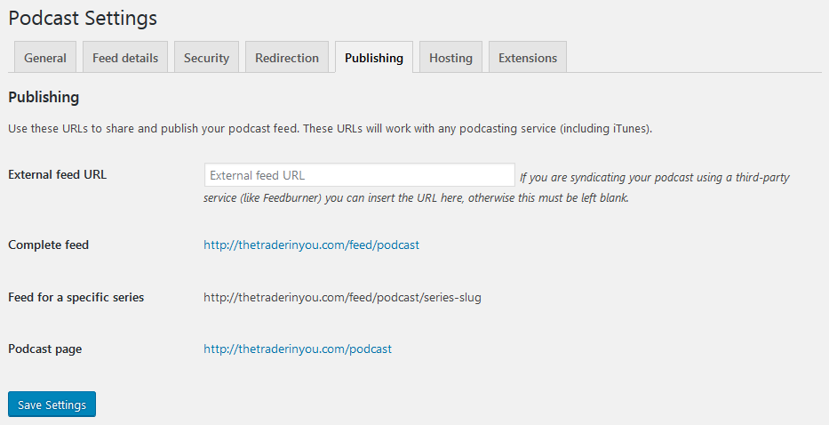 podcasting settings feeds publishing