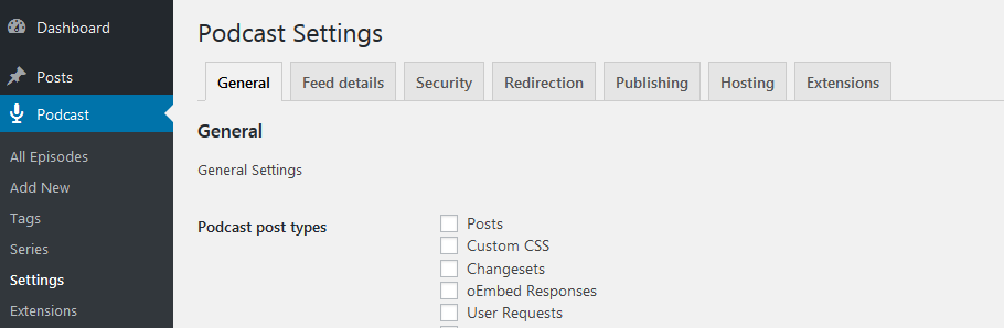 Podcasting general settings