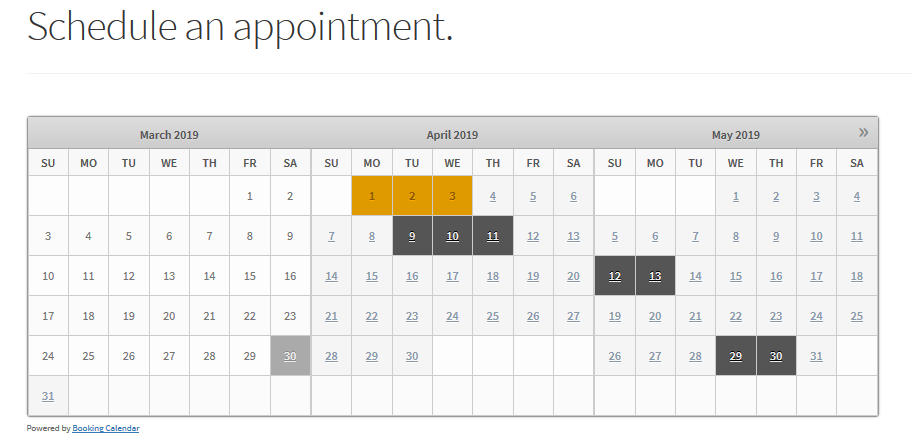 publish the page and see the booking calendar in action