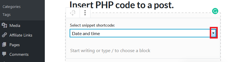 select the code you want to insert