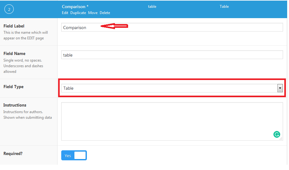 select the table as the field type