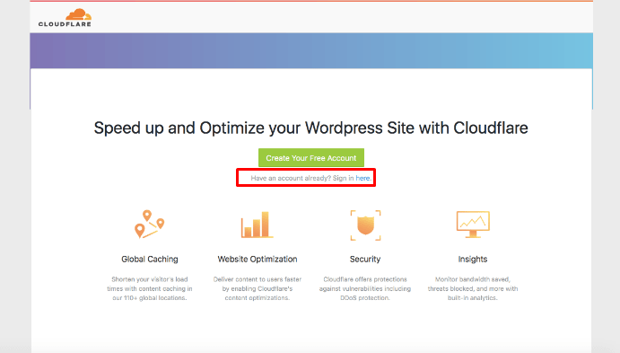 Sign in to your CloudFlare account