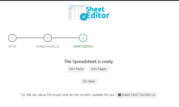 start bulk editing posts and pages in the spreadsheet