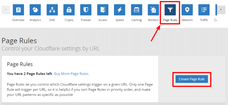 Visit Page Rules section in Cloudflare dashboard
