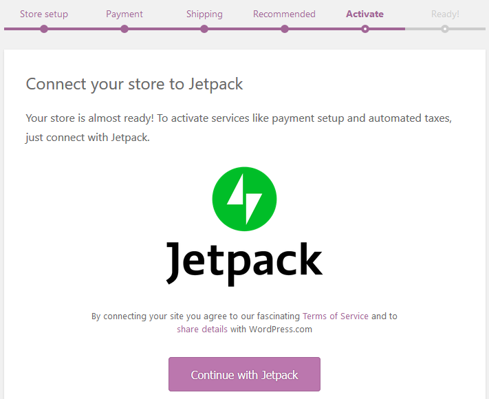 WooCommerce setup connecting Jetpack