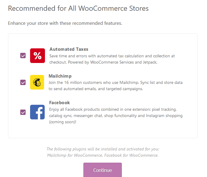 WooCommerce setup recommended plugins