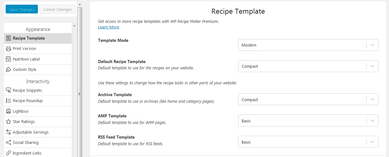 wp recipe maker plugin settings