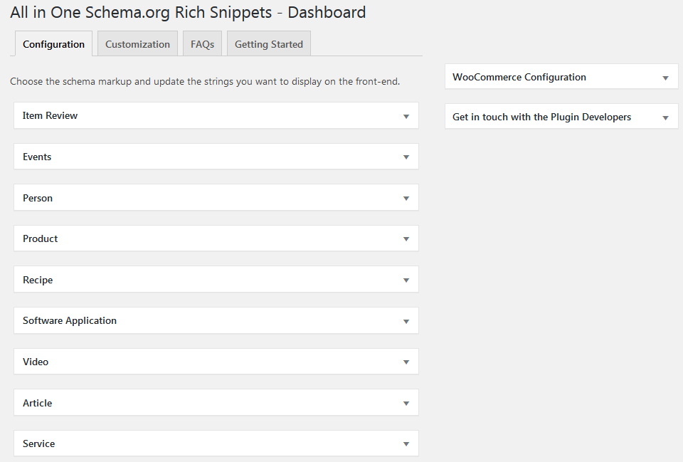All In One Schema Rich Snippet plugin configuration tab