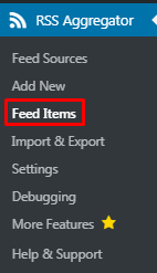 WP RSS Aggregator plugin menu