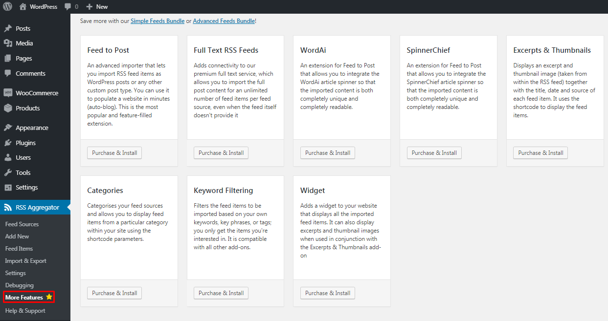 WP RSS Aggregator plugin pro features