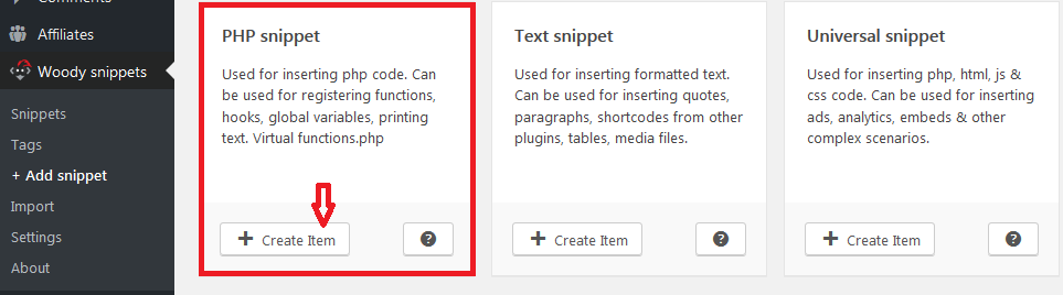 add php snippet