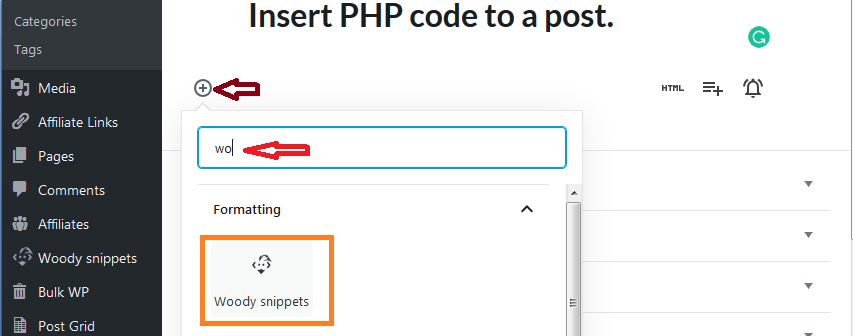 add snippet to a page or post