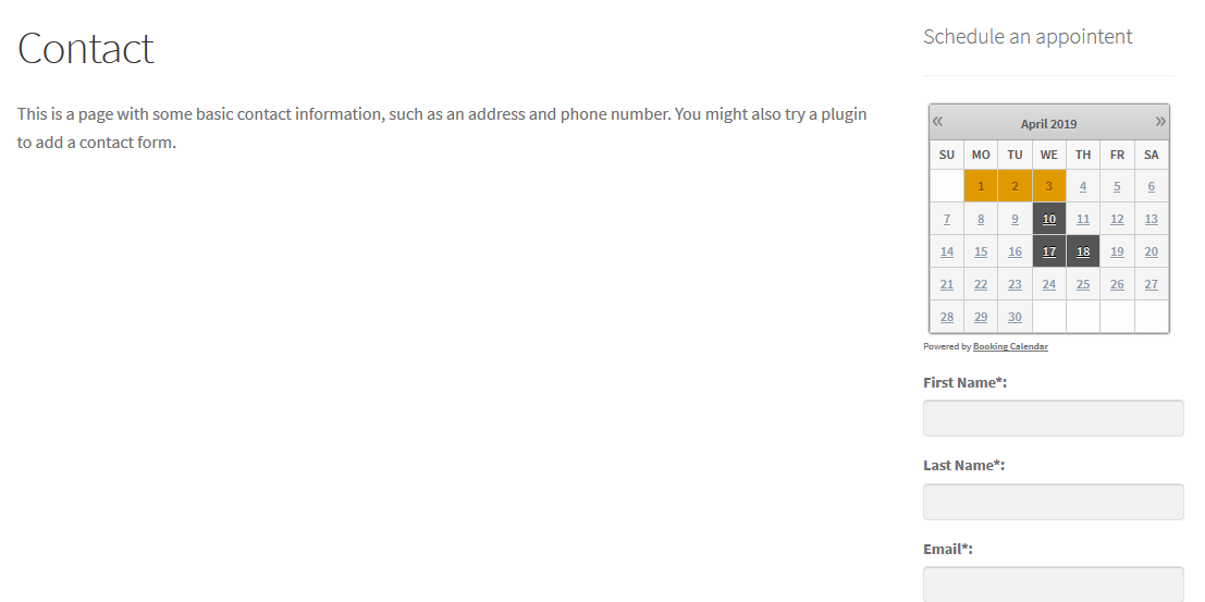 booking system is in action in sidebar in website fron-end