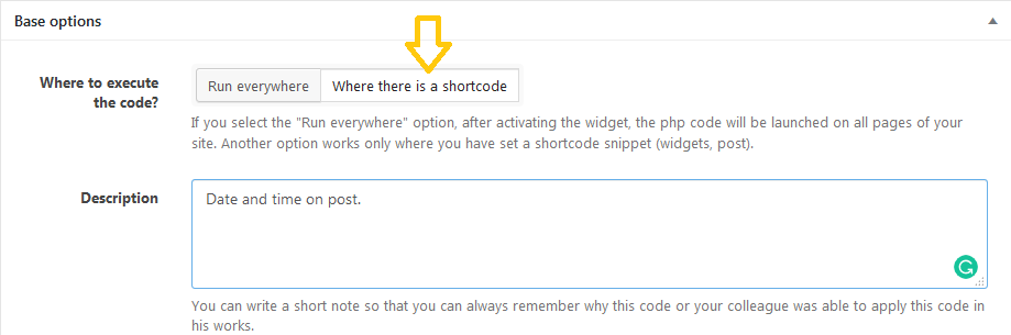 choose the option of where there is a shortcode