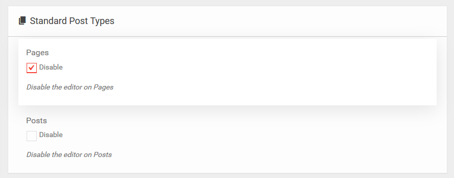 enable or disable the gutenberg editor on posts and pages