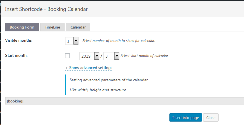 insert the booking calendar block into page