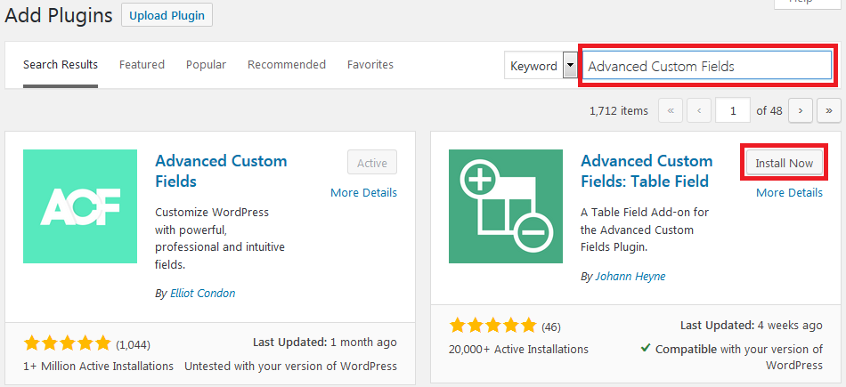 install Advanced Custom Fields Table Field WordPress plugin