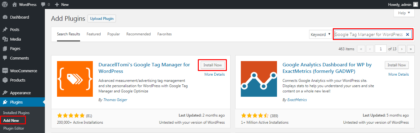 install Google Tag Manager plugin