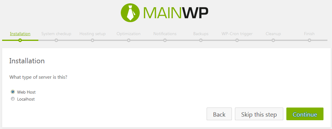 Mainwp dashboard setup wizard host setting