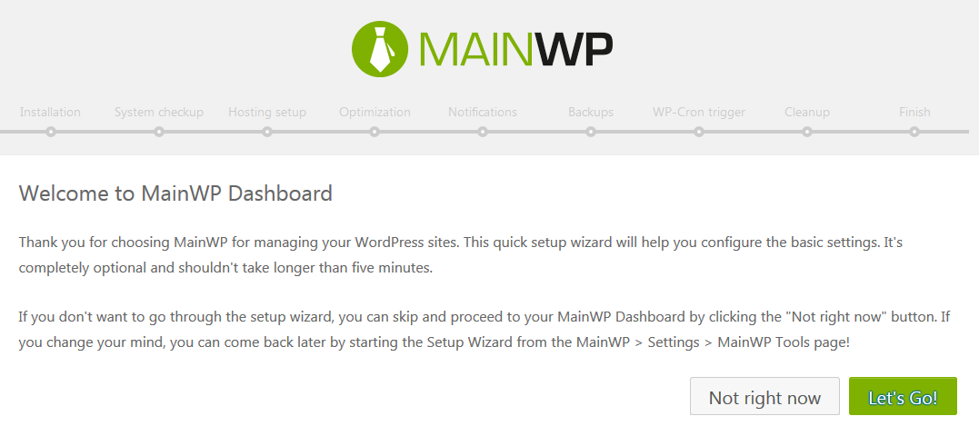 Mainwp dashboard wizard