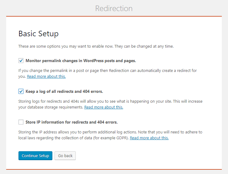 Redirection plugin setup