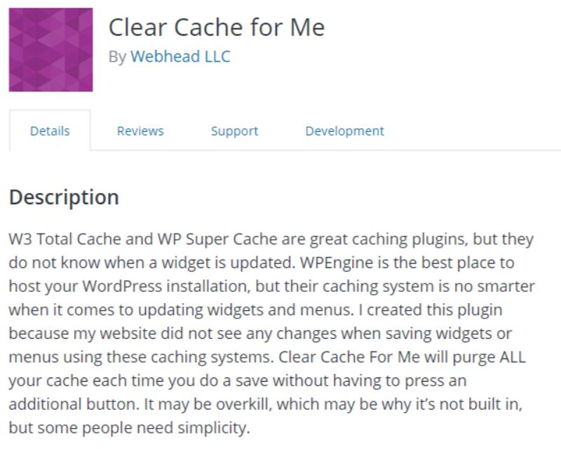 Clear Cache for Me WP plugin