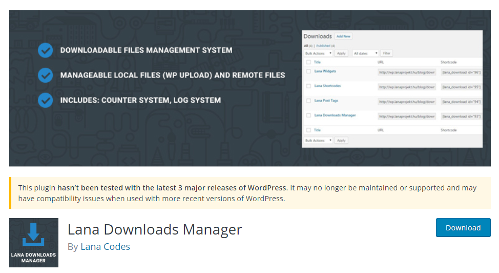 Lana Downloads Manager plugin