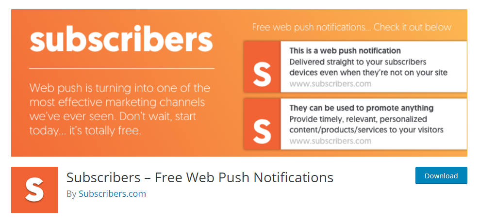 Subscribers Free Web Push Notifications plugin