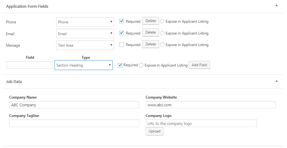 Add the application form fields