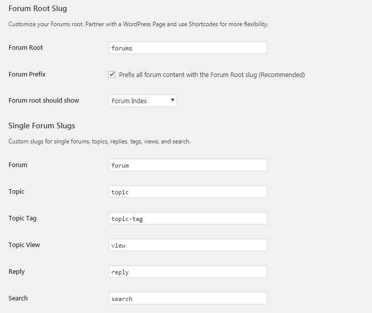 Configure forum slugs