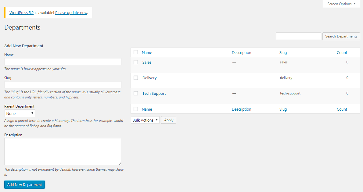 Create different departments