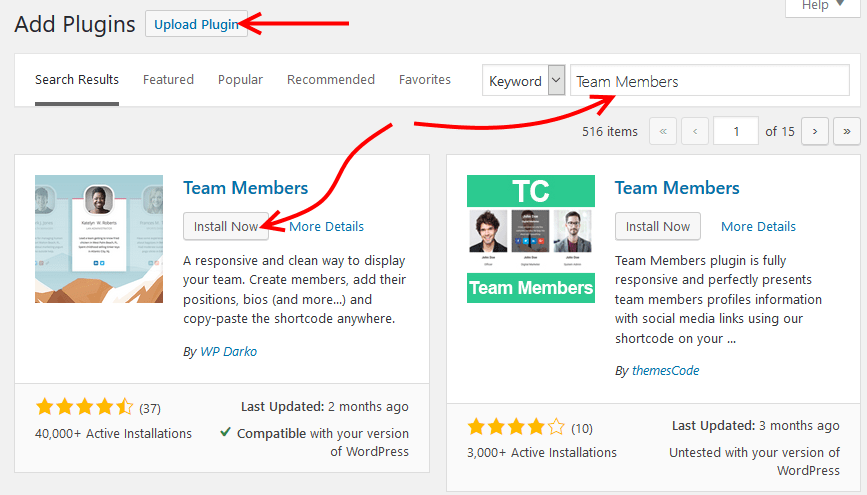 Install Team Members plugin