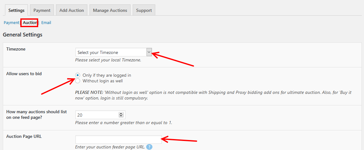 configure the payment settings