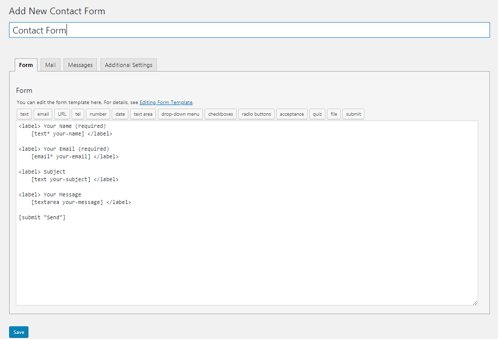 Setup fields in the new contact form