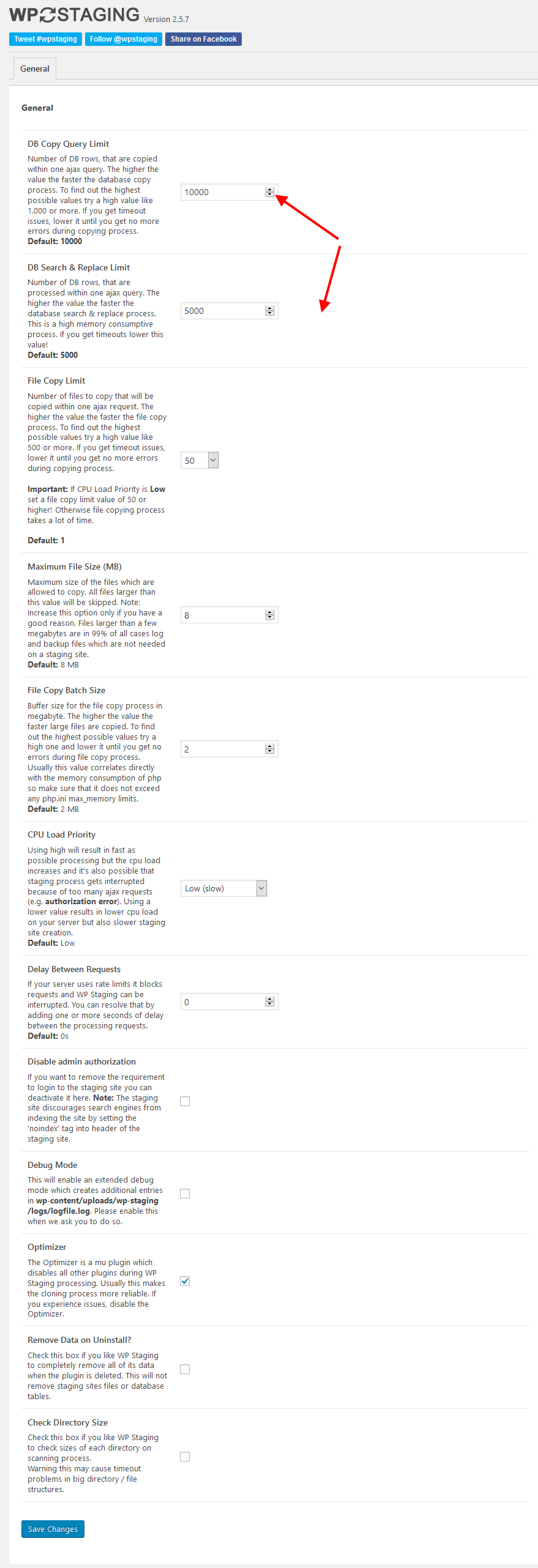 WPStaging general settings