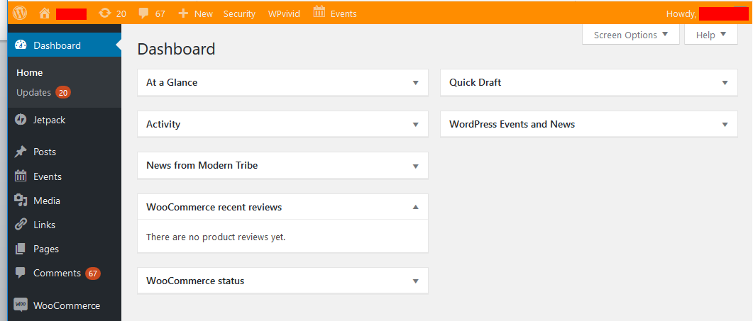 Staging site dashboard