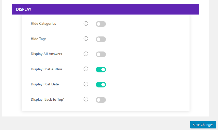 FAQ display settings