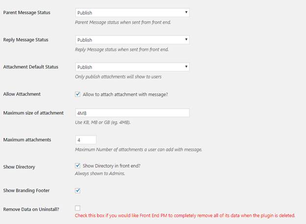 Front End PM plugin more settings