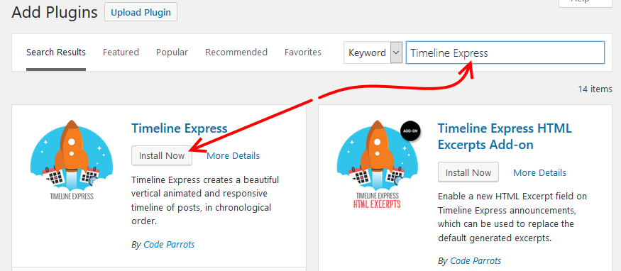 Install timeline express WordPress plugin