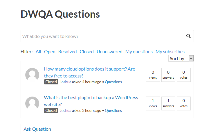 View questions in front end